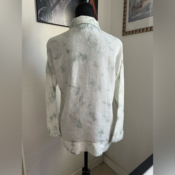 Rachel Zoe Tie Dye Mint & Ivory Linen Blouse - Picture 7 of 16